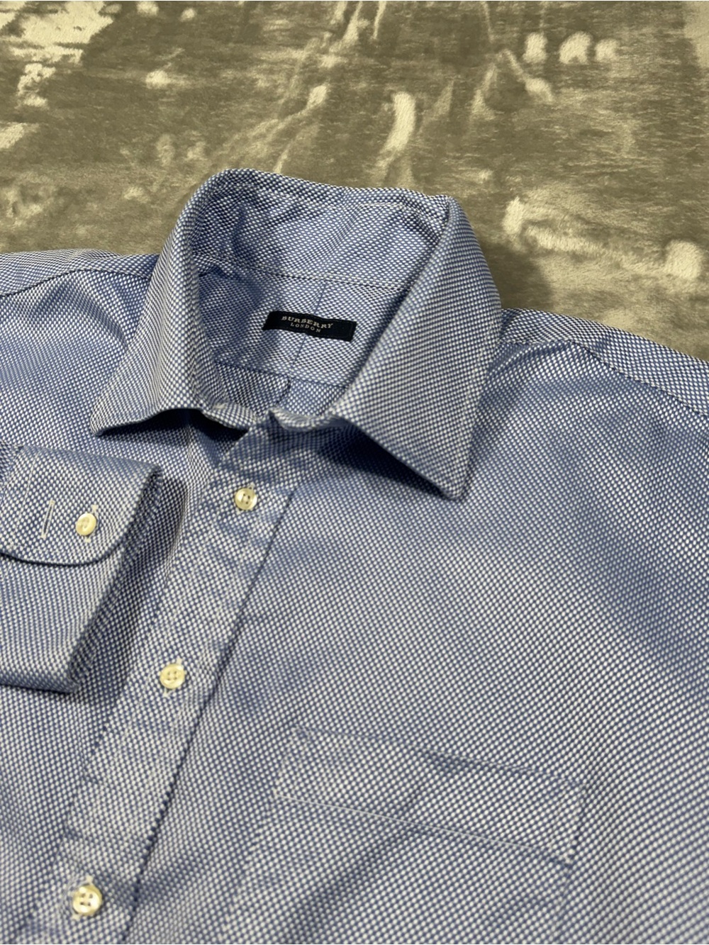 Burberry Shirt Mens 17R (XL) Blue Houndstooth Dress Shirt Business Casual